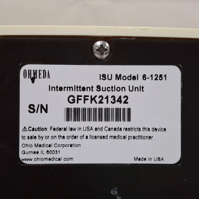 Ohmeda Medical ISU Model 6-1251 Intermittent Suction Unit