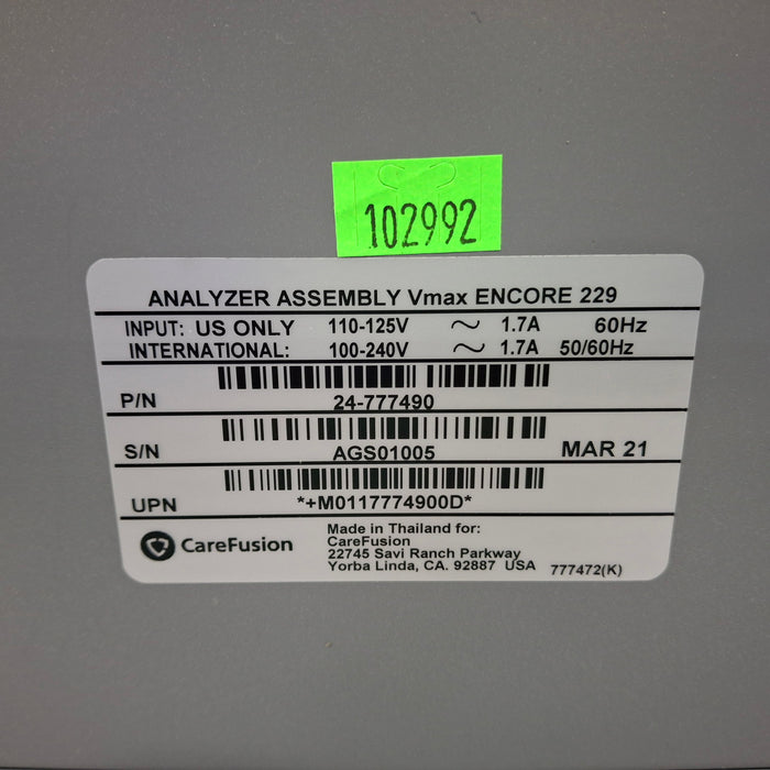 Viasys Healthcare Viasys Healthcare Vmax Encore 229 Pumonary Analyzer Respiratory reLink Medical