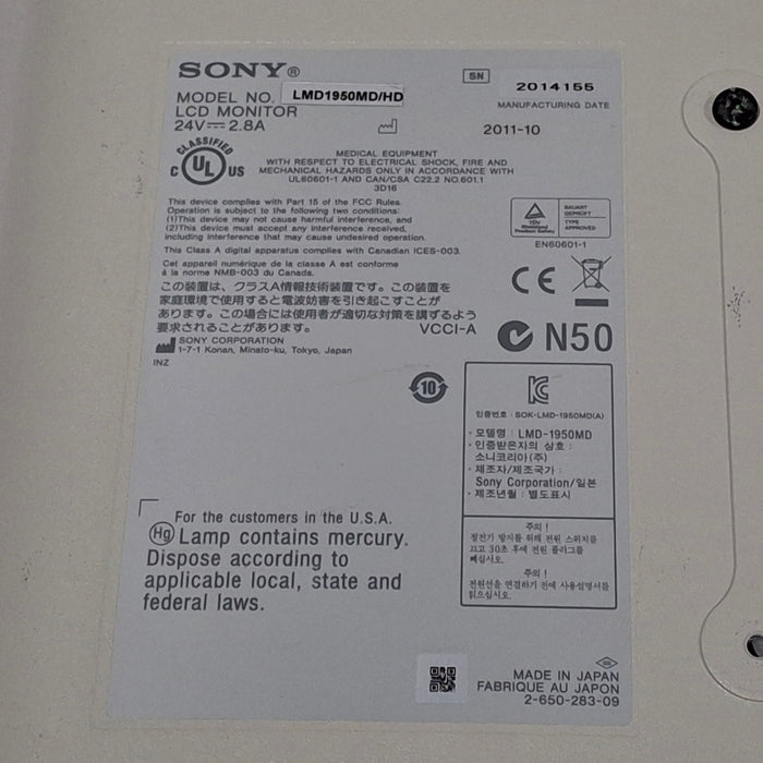 Sony Sony LMD1950MD/HD LCD Monitor Computers Tablets & Networking reLink Medical