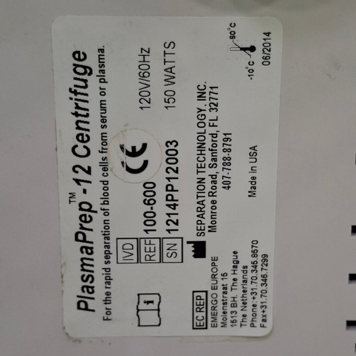 STI STI PlasmaPrep 12 Centrifuge Centrifuges reLink Medical