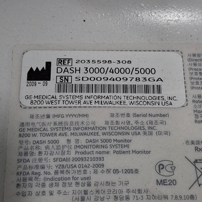 GE Healthcare Dash 5000 - Masimo SpO2 Patient Monitor