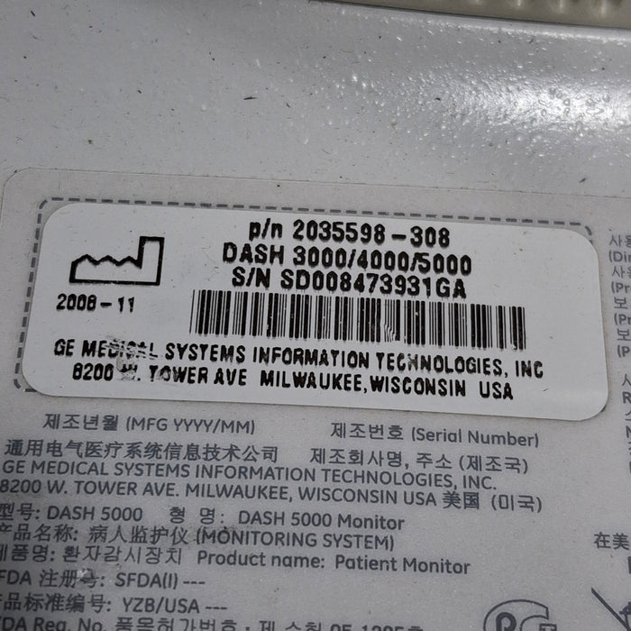 GE Healthcare Dash 5000 - Masimo SpO2 Patient Monitor