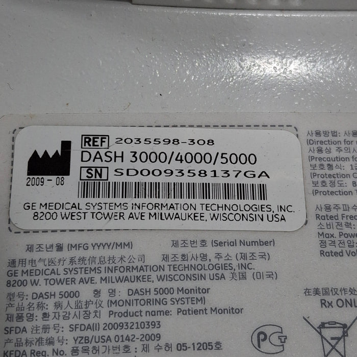 GE Healthcare Dash 5000 - Masimo SpO2 Patient Monitor