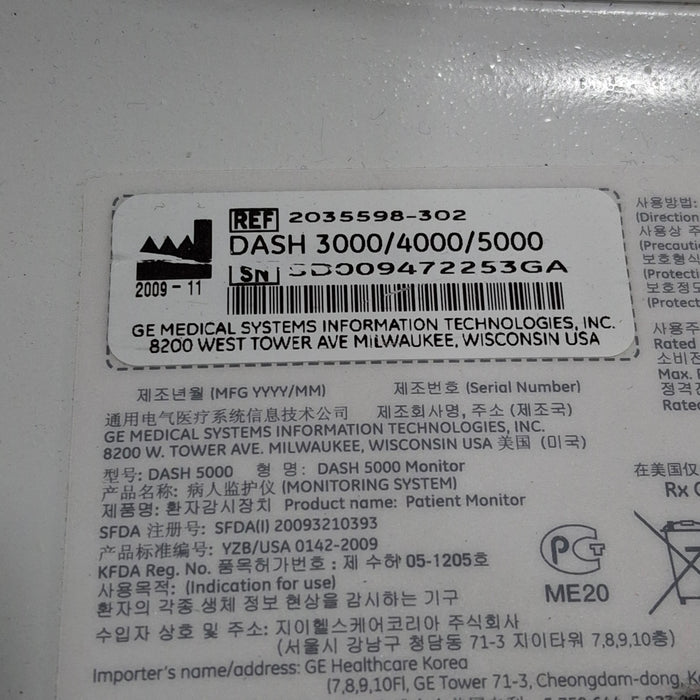 GE Healthcare Dash 5000 - Masimo SpO2 Patient Monitor