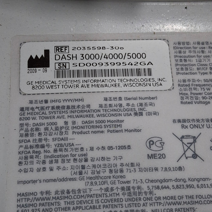 GE Healthcare GE Healthcare Dash 5000 - Masimo SpO2 Patient Monitor Patient Monitors reLink Medical