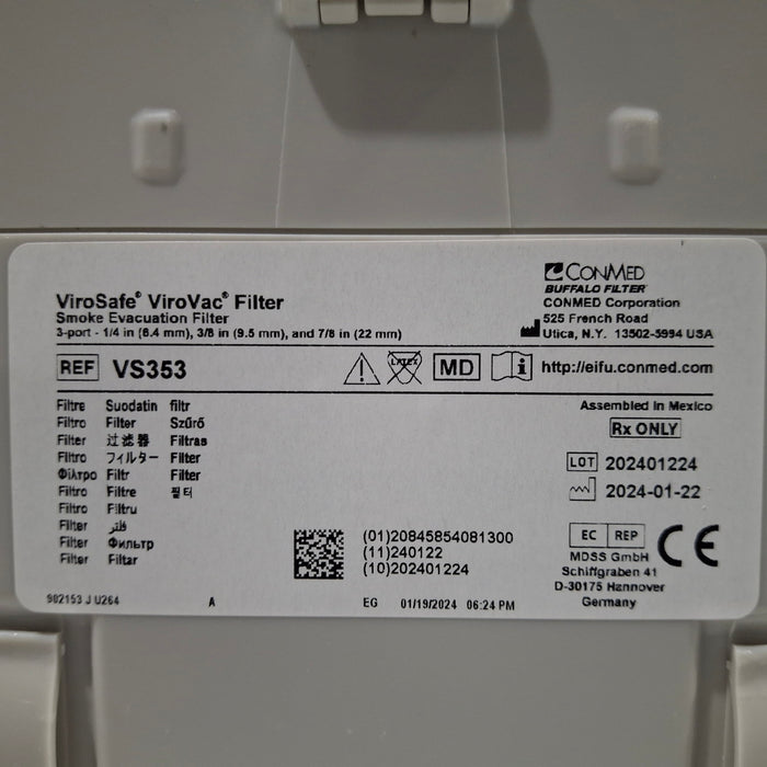 Buffalo Filter Buffalo Filter ViroVac Smoke Evacuation System Surgical Equipment reLink Medical