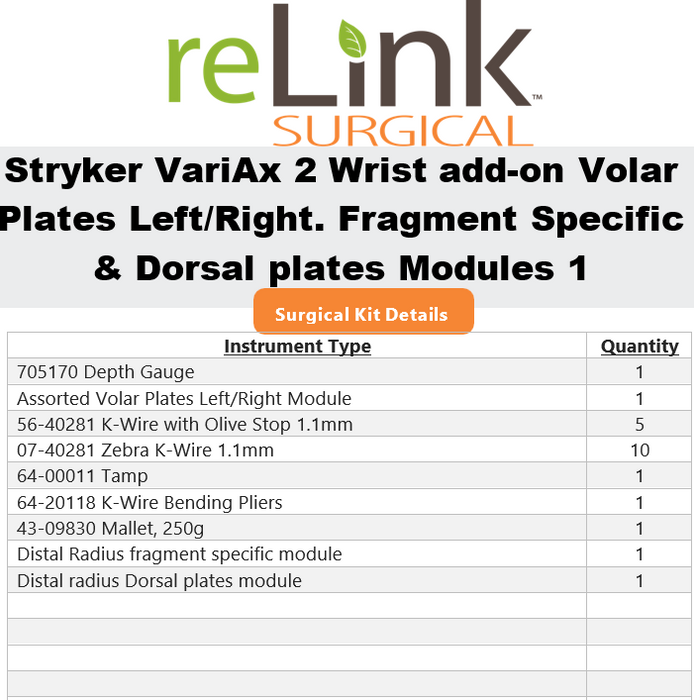 Stryker Stryker VariAx 2 Wrist Add-on Volar Plates Left & Right / Fragment Specific & Do Surgical Sets reLink Medical