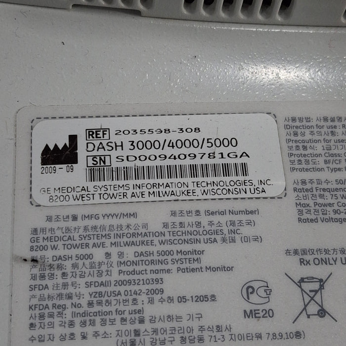 GE Healthcare Dash 5000 - Masimo SpO2 Patient Monitor