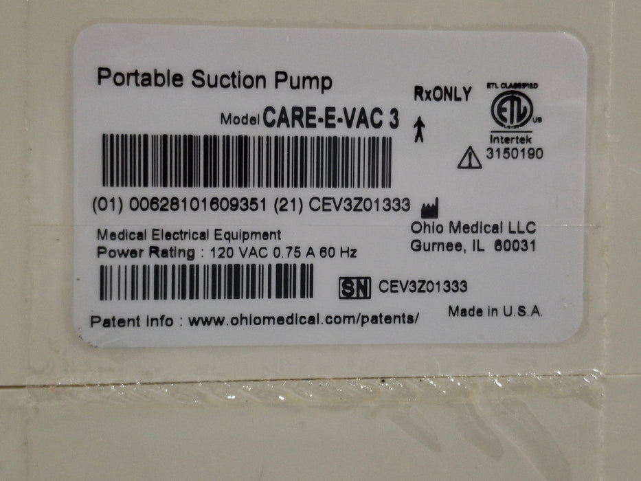 Ohio Medical Corporation Ohio Medical Corporation Care-E-Vac 3 Portable Suction System Surgical Equipment reLink Medical