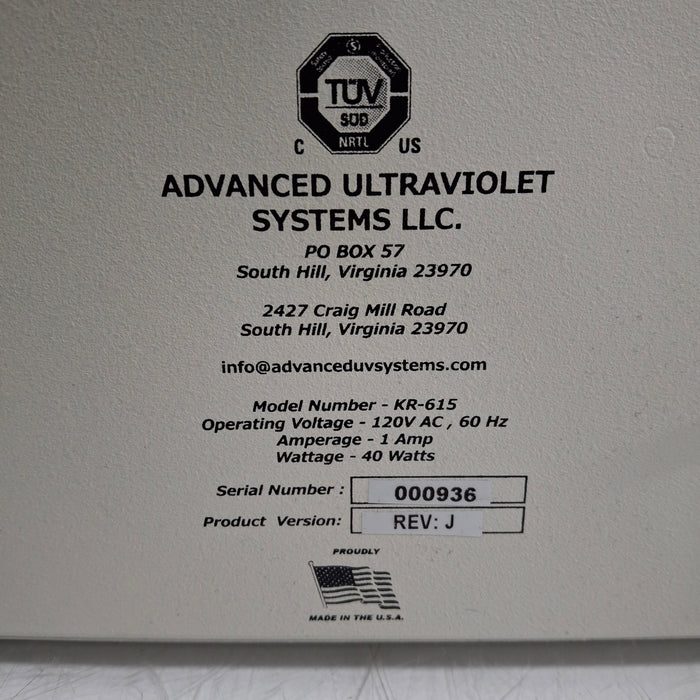 Advanced Ultraviolet Systems LLC KR-615 Disinfection Device