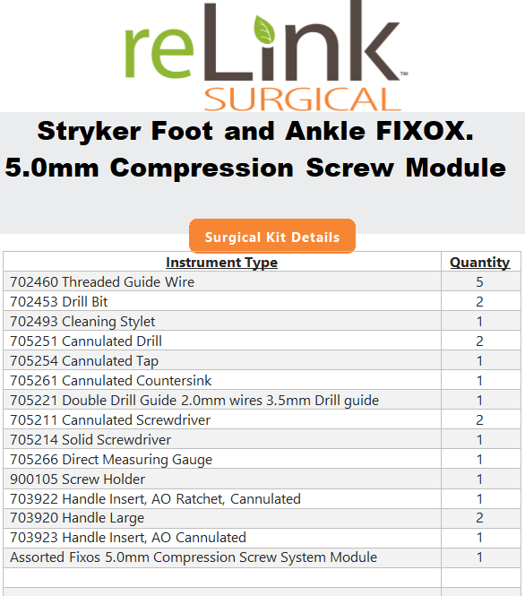 Stryker Foot & Ankle FIXOS 5.0mm Compression Screw System