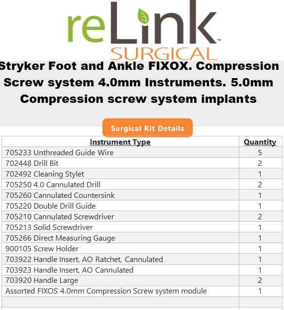 Stryker Foot & Ankle FIXOS Compression Screw System