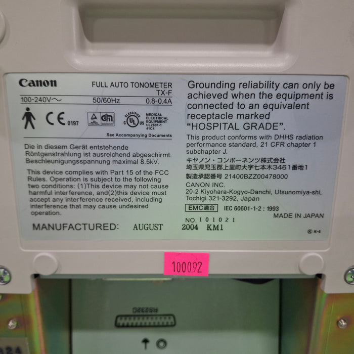 Canon USA Canon USA TX-F Full Auto Tonometer Ophthalmology reLink Medical