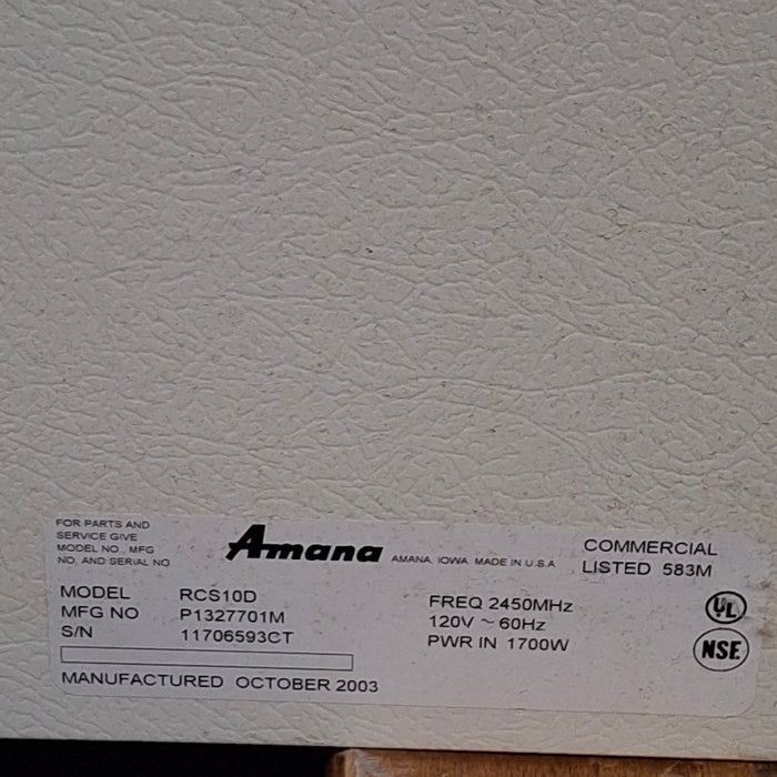 Amana Corporation RCS10D Microwave