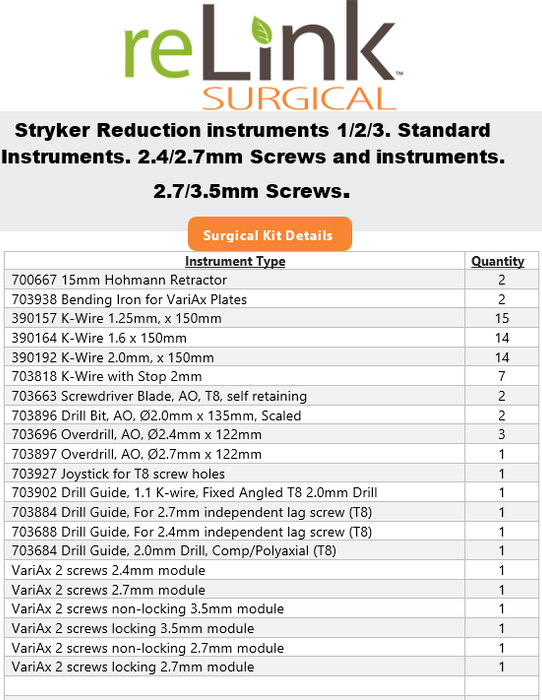 Stryker VariAx 2 Core Tray