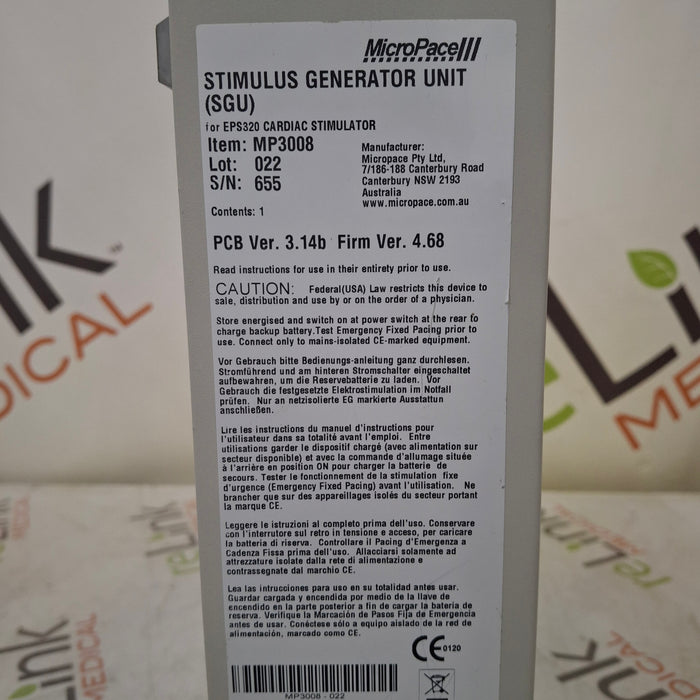 Micropace Micropace MP3070-17 Micropace EPS320 Low Capacitance Stimulus Cable Research Lab reLink Medical