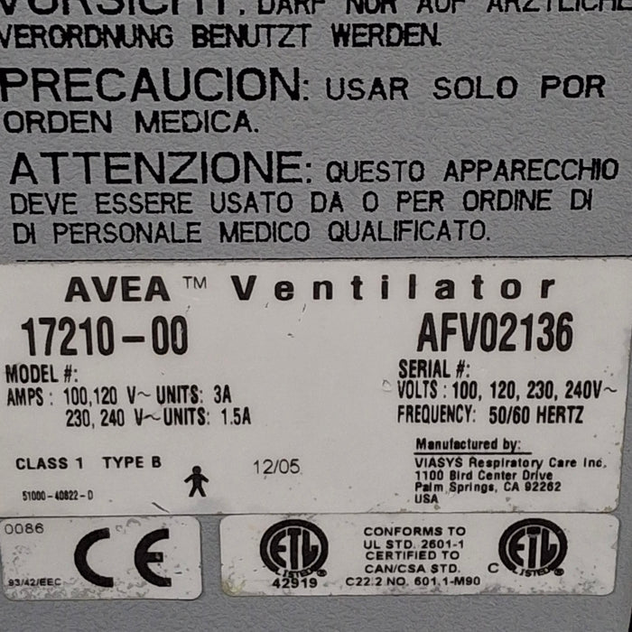 CareFusion CareFusion Avea Ventilator Respiratory reLink Medical