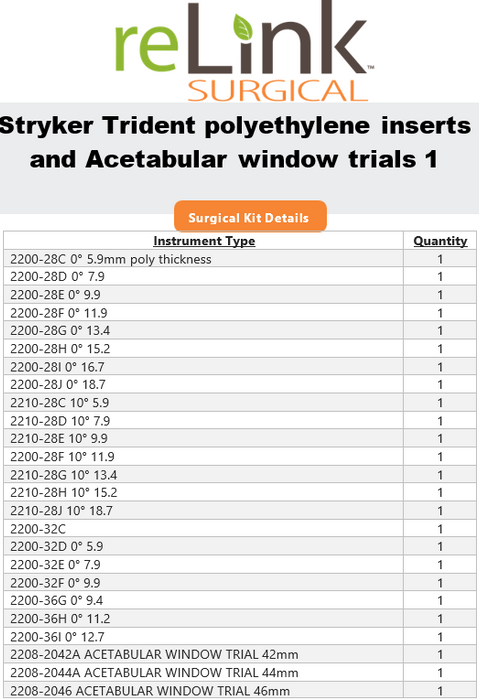 Stryker Trident Polyethylene Inserts & Acetabular Window Trials