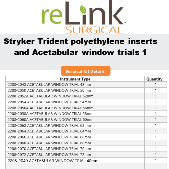 Stryker Trident Polyethylene Inserts & Acetabular Window Trials