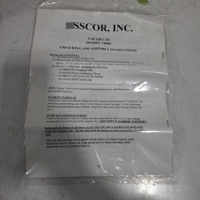 SSCOR, Inc. SSCOR, Inc. S-SCORT III Suction Unit Surgical Equipment reLink Medical