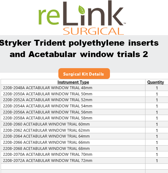 Stryker Trident Polyethylene Inserts & Acetabular Window Trials