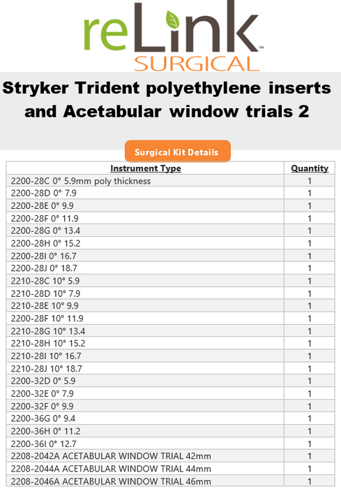 Stryker Trident Polyethylene Inserts & Acetabular Window Trials