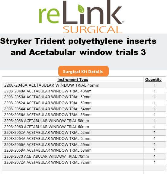 Stryker Trident Polyethylene Inserts & Acetabular Window Trials