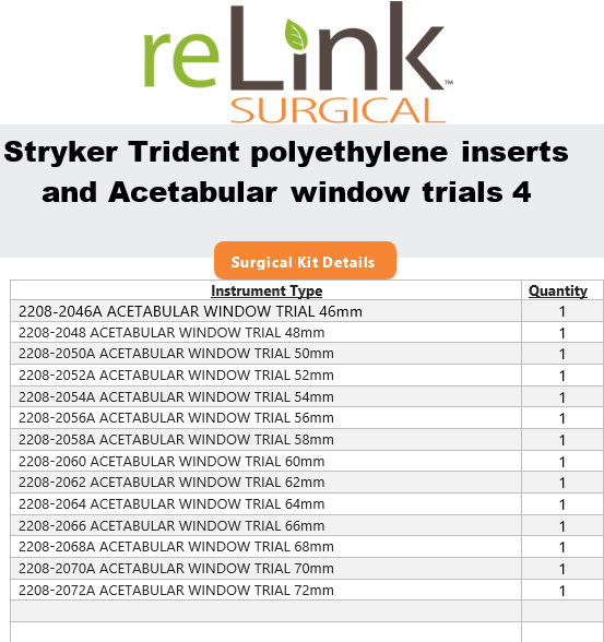 Stryker Trident Polyethylene Inserts & Acetabular Window Trials
