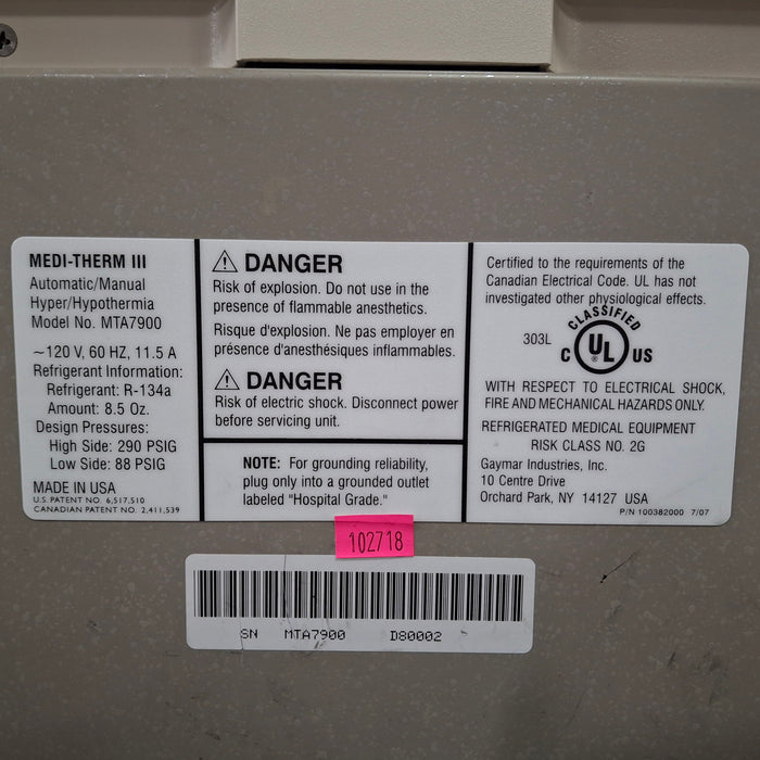 Gaymar Gaymar Medi-Therm III MTA7900 Hyper/Hypothermia Machine Temperature Control Units reLink Medical