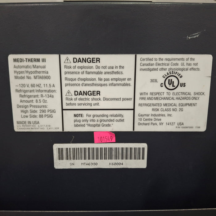 Gaymar Medi-Therm III MTA6900 Hyper/Hypothermia Machine