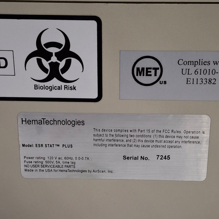 Hema Technology Inc ESR Stat Plus Blood Analzyer