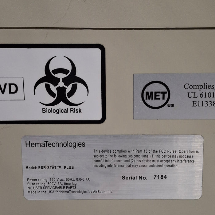 Hema Technology Inc Hema Technology Inc ESR Stat Plus Blood Analzyer Clinical Lab reLink Medical