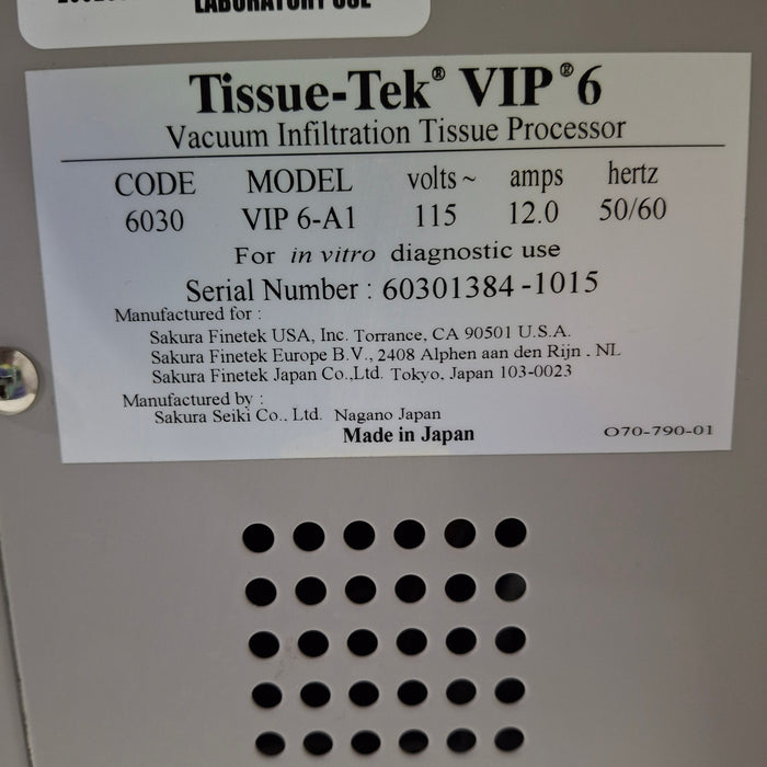 SAKURA Tissue-Tek VIP 6-A1 Vacuum Infiltration Tissue Processor