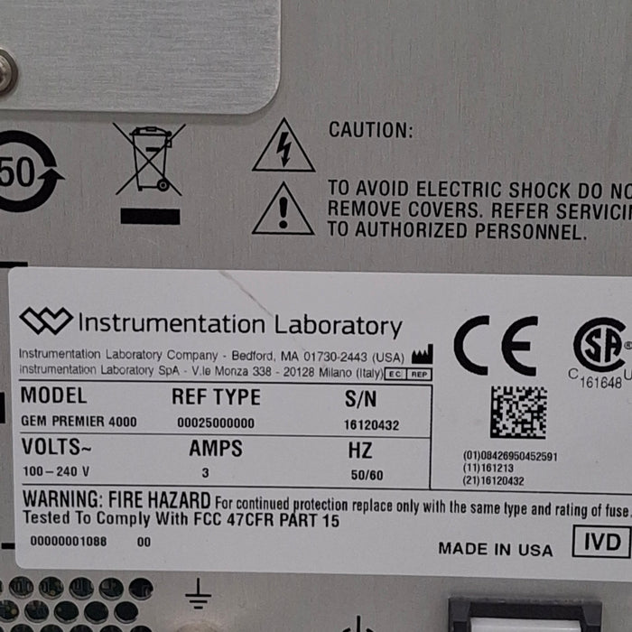 Instrumentation Laboratory Company Gem Premier 4000 Blood Gas Analyzer