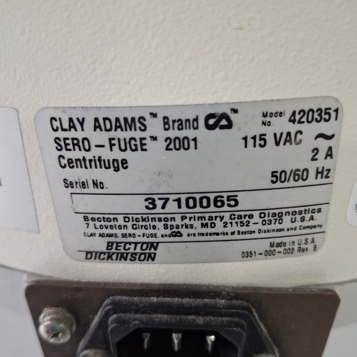 Clay Adams Clay Adams Sero-Fuge 2001 Centrifuge Centrifuges reLink Medical