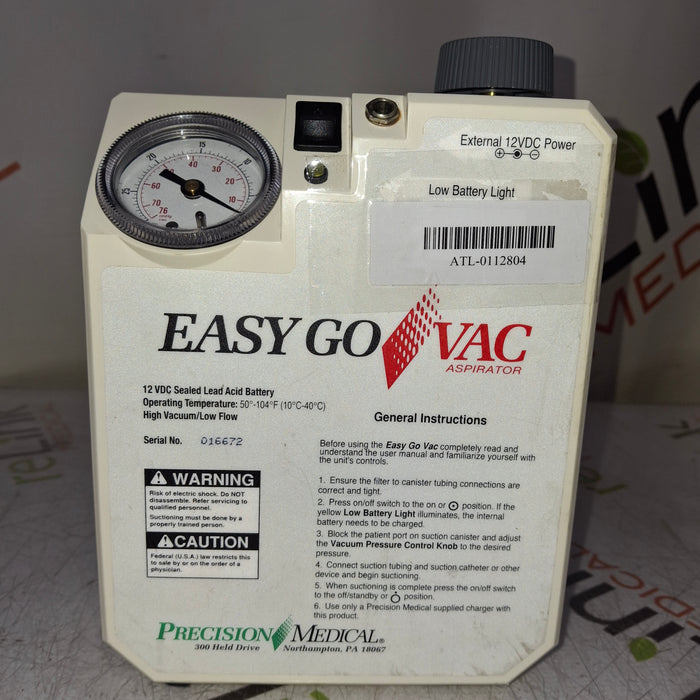 Precision Medical Easy Go Vac PM65 Aspirator