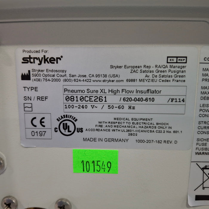 Stryker Stryker 620-040-610 Pneumo Sure XL High Flow Insufflator Rigid Endoscopy reLink Medical