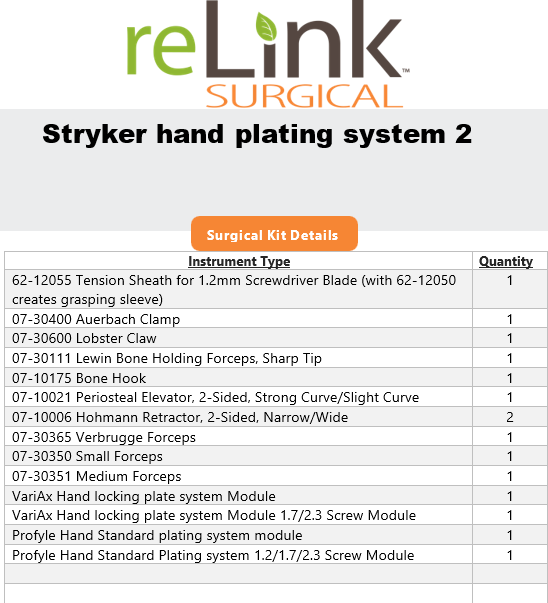 Stryker Stryker Hand Plating System Surgical Sets reLink Medical
