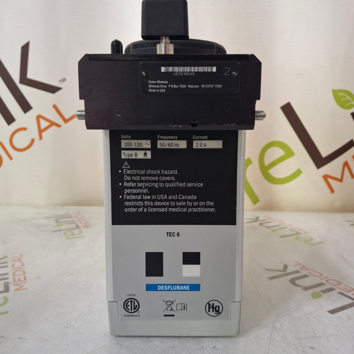 Datex-Ohmeda Datex-Ohmeda Tec 6 Plus Desflurane Vaporizer Anesthesia reLink Medical
