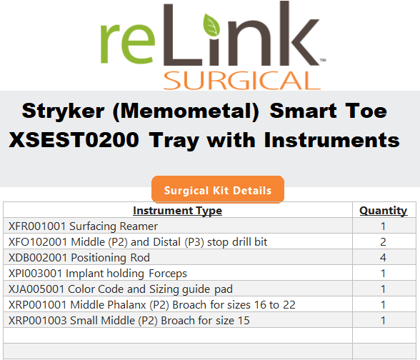 Stryker XSEST0200 Memometal Smart Toe Tray