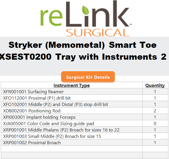 Stryker XSEST0200 Memometal Smart Toe Tray