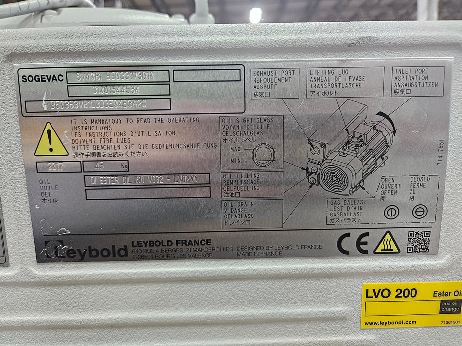 Leybold Leybold Sogevac Sv40 Bi Rotary Vane Vacuum Pump / Leroy Somer Ls100pr Motor Research Lab reLink Medical