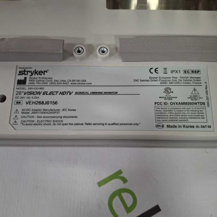 Stryker Stryker 26" Vision Elect HD Flat Panel Monitor Rigid Endoscopy reLink Medical