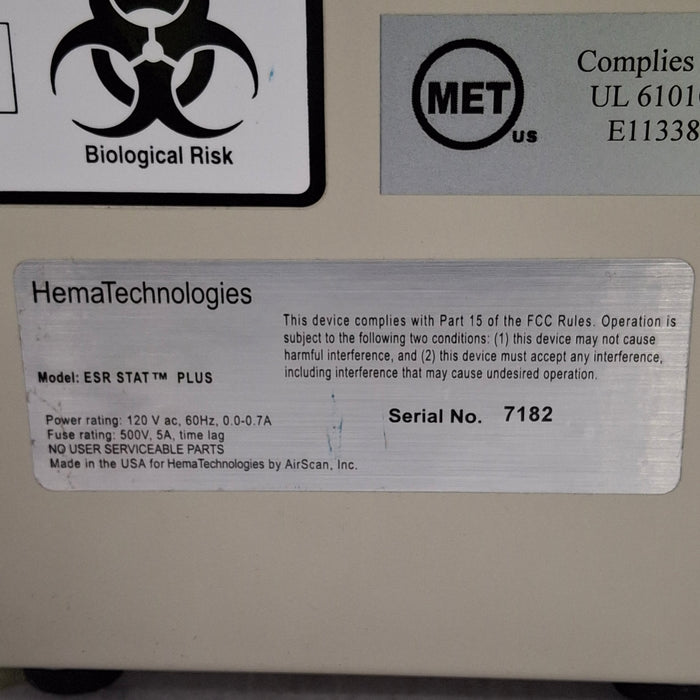 Hema Technology Inc Hema Technology Inc ESR Stat Plus Blood Analzyer Clinical Lab reLink Medical