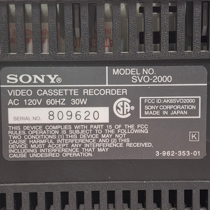 Sony Sony SVO-2000 Video Cassette Recorder Computers Tablets & Networking reLink Medical