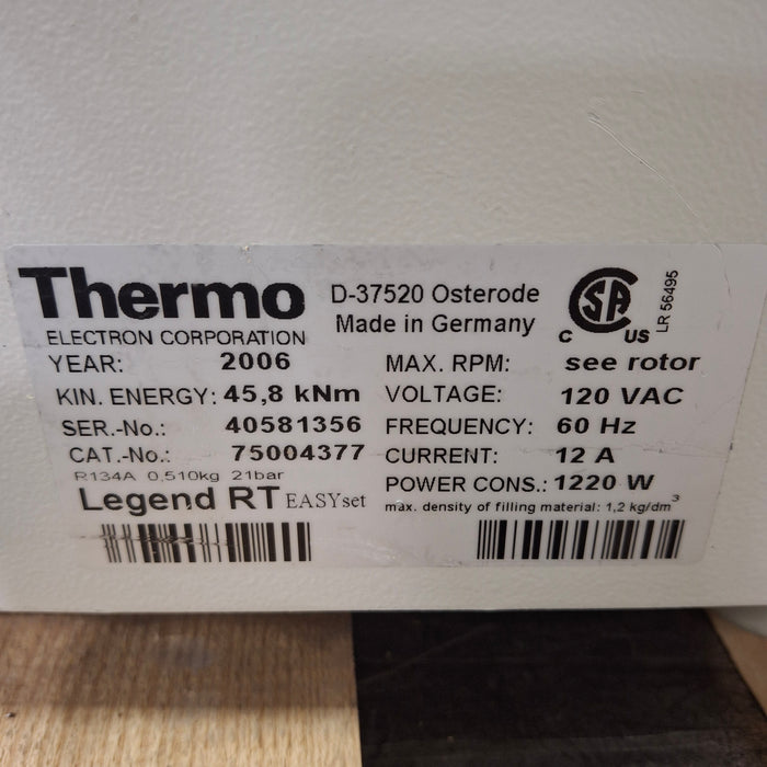 Thermo Electron Thermo Electron Sorvall Legend RT Benchtop Centrifuge Centrifuges reLink Medical