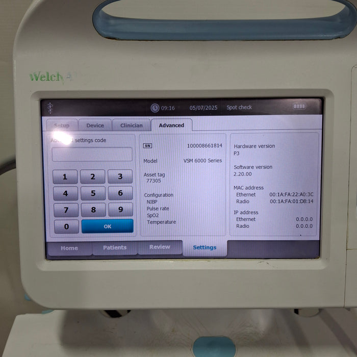 Welch Allyn Connex 6800 - Nellcor SpO2, SureTemp Vital Signs Monitor