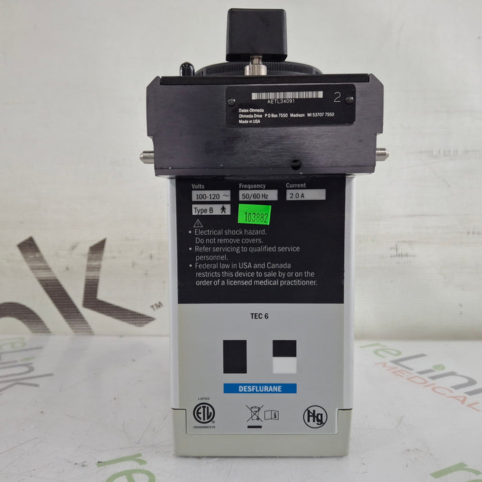 Datex-Ohmeda Tec 6 Plus Desflurane Vaporizer