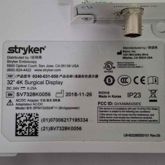 Stryker Stryker 32" 4K Surgical Display Monitor Rigid Endoscopy reLink Medical