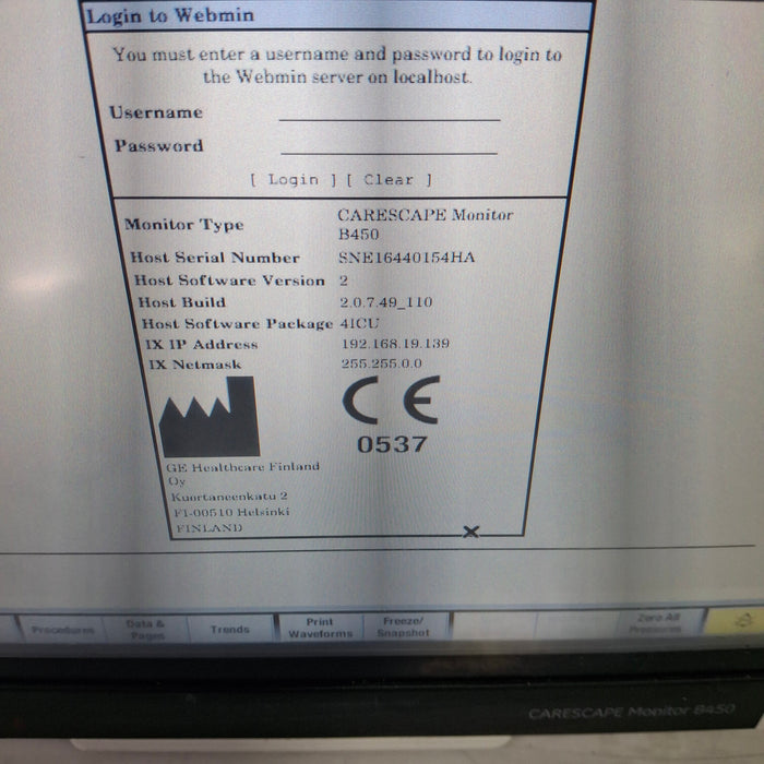 GE Healthcare Carescape B450 Patient Monitor